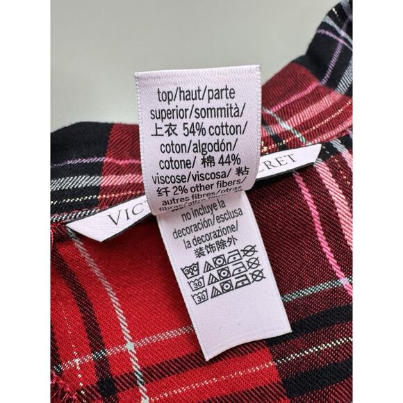Victoria’s Secret Plaid Pajama Set Top & Shorts Red Black L Cozy Holiday Prep - Picture 11 of 13
